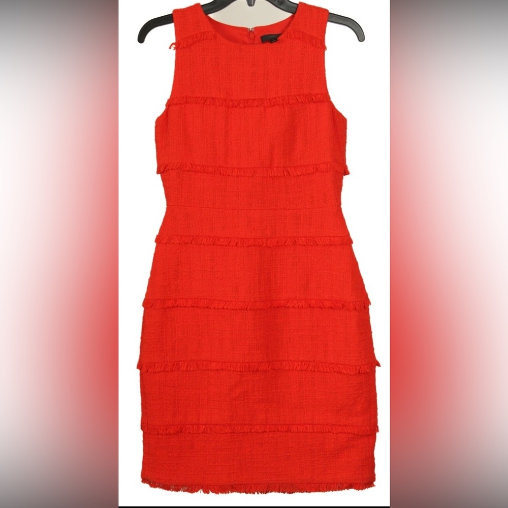 J. Crew Dress Women’s 2 Red Sheath Sleeveless Lined Fringe 100% Cotton Knit